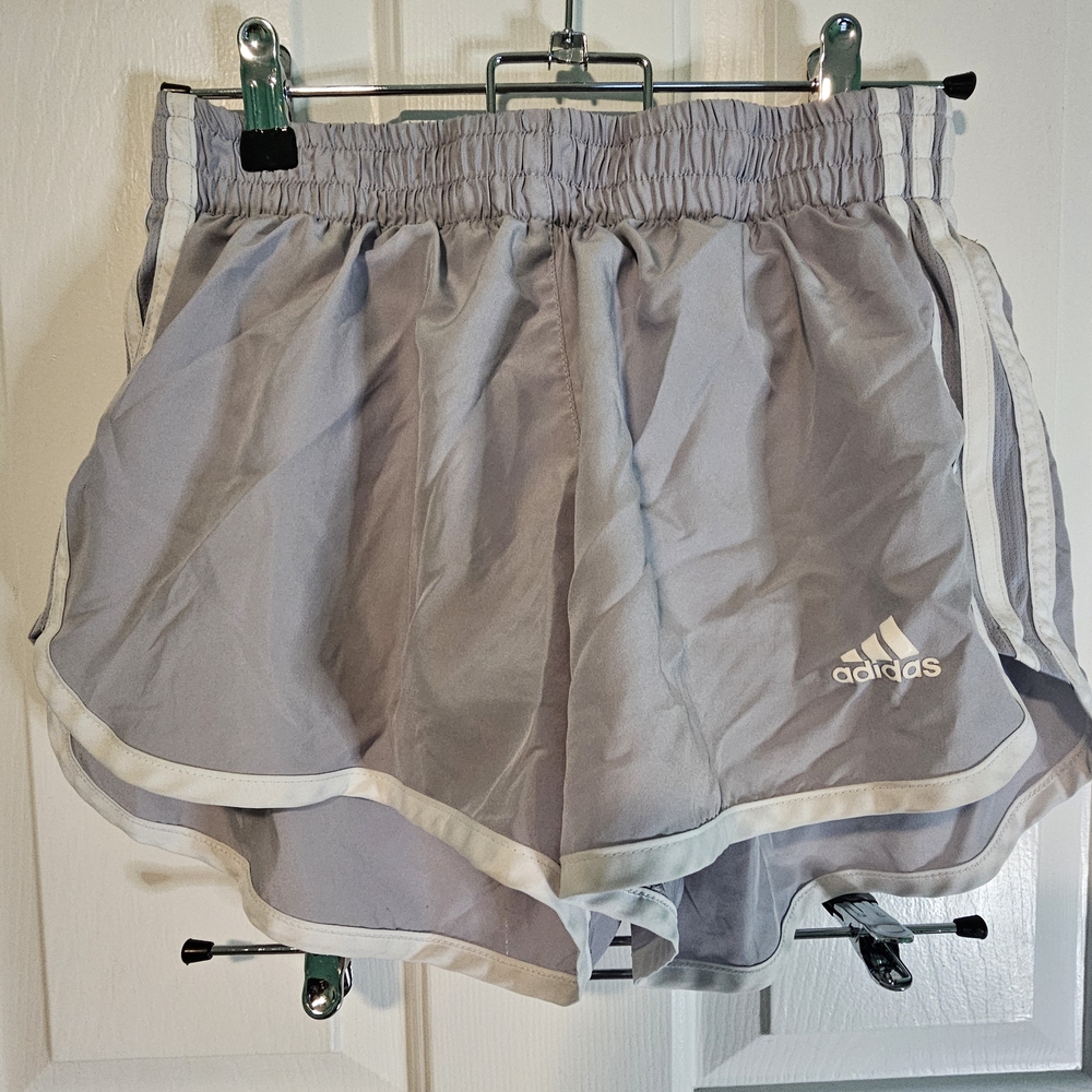 Adidas Gray/Silver Athletic Running Shorts Prime Green Women's Sz S 3" - Picture 1 of 8